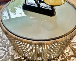 Patio Round Wicker Coffee Table with Smokey Glass Top, E. Force 5 Kilos Cast Iron Balance Scale with Brass Pans