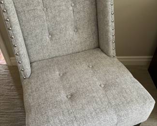 Gray Upholstered Studded Accent Chair