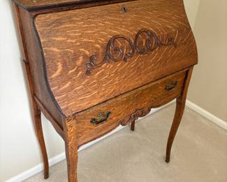 French Tiger Oak Secretary Desk