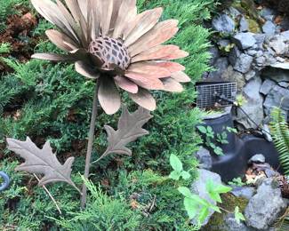 Patina Flower Garden Stake Decor