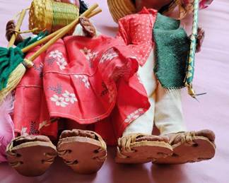 Pair of Mexican Oil Cloth Folk Art Dolls