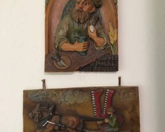 German Wax Bar Sign "Hopfen und Malz, Gott Erhalt’s", Horse & Farmer Scene Wax Plaque