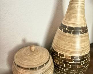 Mosiac Brown Ceramic Bamboo Vase, Mosiac Brown Ceramic Lidded Jar