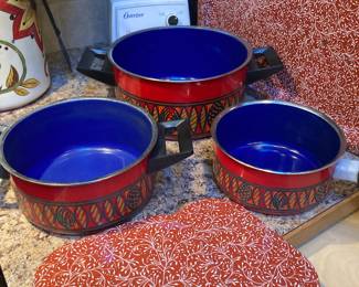 Silit Germany Red Enamel Metal Black Forest Pattern Pots