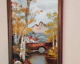 Framed Mountain/Riverscape Oil Painting Signed DC