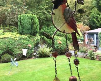 Cardinal Themed Glass & Metal Wind Chimes