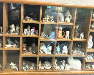 Large Assortment of Cat Figurines, Figurine Display Case