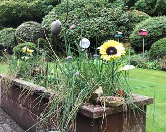 Assortment of Yard Art, Galvanized Metal Watering Can