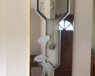 1980's Mirrored Pendulum Clock with Etched Calla Lily Design