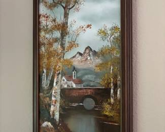 Framed Mountain/Riverscape Oil Painting Signed DC