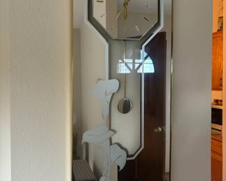 1980's Mirrored Pendulum Clock with Etched Calla Lily Design