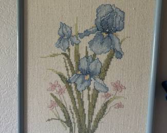 Framed Blue Iris Cross Stitch