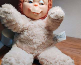 Circa 1960s Knickerbocker Rubber Face Monkey Plush Toy