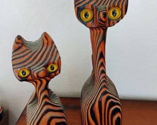 1960s Witco Tiki Wood Cat Sculptures