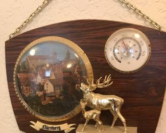Wooden Moose Design Plaque/Thermometer with Picture Frame  