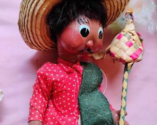 Pair of Mexican Oil Cloth Folk Art Dolls