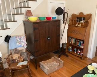 OAK DROP FRONT DESK, OLD RADIO CABINET
