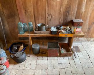 JARS AND CAST IRON KETTLE
