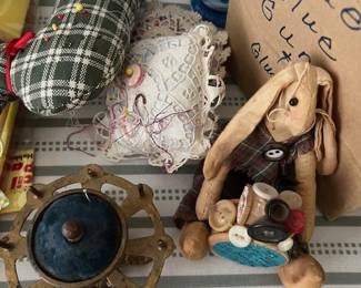 19th c. Cast Iron Sewing Thread Carousel & Pincushion - $30