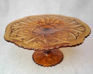 LM028 Mid Century Amber Glass Cake Dish