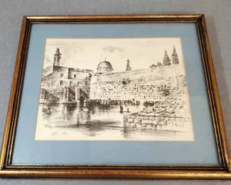 LM063 Framed Signed Architectural Etching of Jerusalem