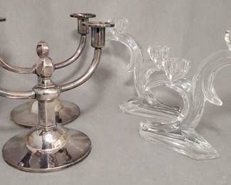LM075 Crystal and Silverplate Candleholders