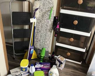 Cleaning Supplies, 4 Drawer Storage Container And Other Items