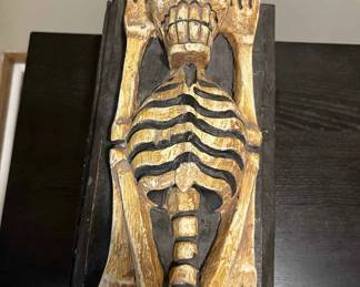 Carved Gothic Wood Box With Skeleton And Skulls