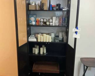 Black Wood China Storage Cabinet With Everything Inside