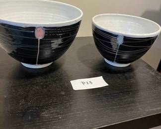 Ceramic Bowls By MI Artist With Black, Blue And Pink Designs