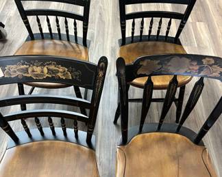 4 Wood Chairs With Black Wood Backs, 3 Match And One Is Different