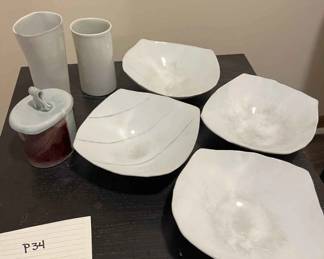 Pottery by Eric Jensen 4 Small Bowls, Small Container With Lid And 2 Cups