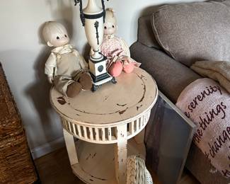 Anthropology end table / precious moments dolls 