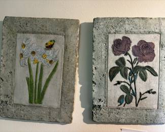 SET OF FOUR STONE FLORAL PICTURES