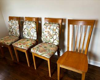 SET OF FOUR HEAVY WOOD DINING CHAIRS