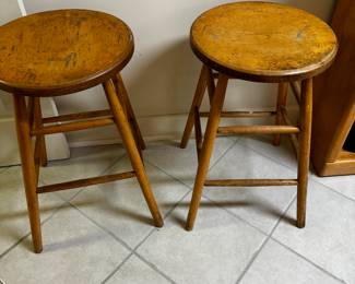TWO WOOD STOOLS