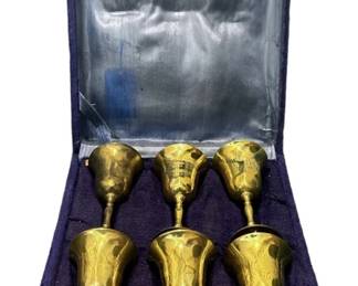 Vintage Etched Brass Chalice Set