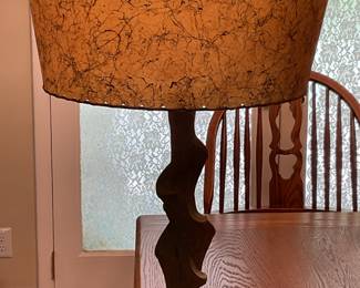 1950s Modernist Table Lamp & Vintage MCM Fiberglass Tan and Black Shade 25 1/2” $175