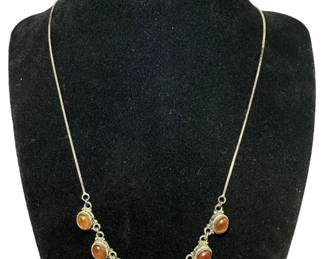 925 Silver and Amber Cabochon Necklace