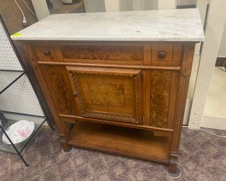Burled Walnut Marble Top Server