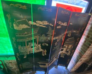 Fabulous Double-Sided Laquered Oriental Screen 