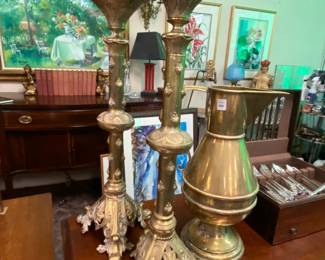 Large Pair Spanish Brass Altar Candlesticks