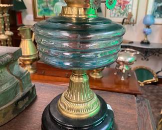 British Duplex Oil Lamp w/Uranium?? Glass Body