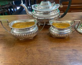 British Fluted Sterling Silver Creamer & Sugar w/ Gilt Interior