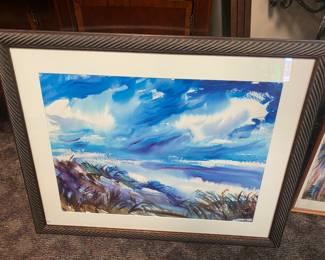Large Framed Eleanor King (American, 1909-2003) beach scene watercolor
