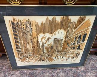 Hand Tinted "Ink & Coffee Drawing" featuring Michigan Ave - Chicago by El King