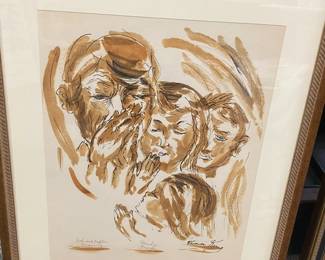 EL KING Coffee & Ink Drawing "Family Prayer"