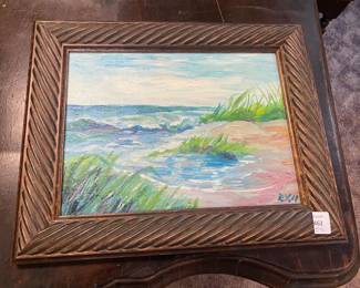 EL KING Small Oil Painting of Beach Scene