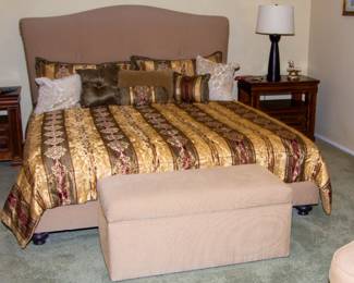 Upholstered king bed frame and end storage container