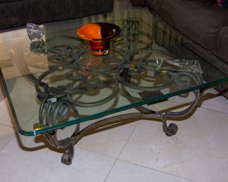 Ornate glass top coffee table